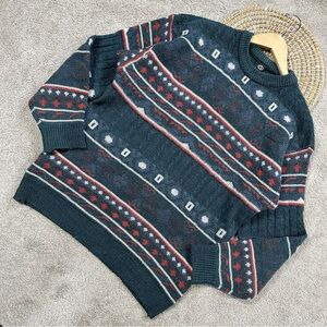 C&A Women’s Wool Blend Crewneck Sweater Grandpacore Cabin Multicolor Green L